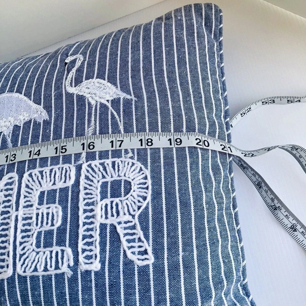 SECRET CELEBRITY 15” X 21” Blue White Decor pillow embroidered Summer Flamingos